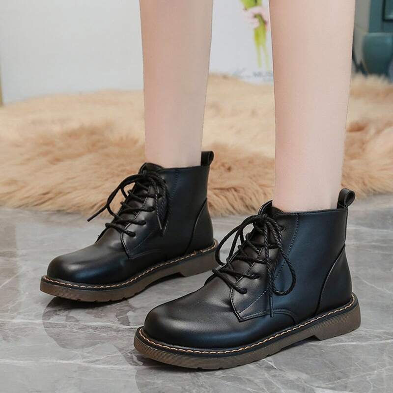 

Lace-up Front Ankle Boots, Black