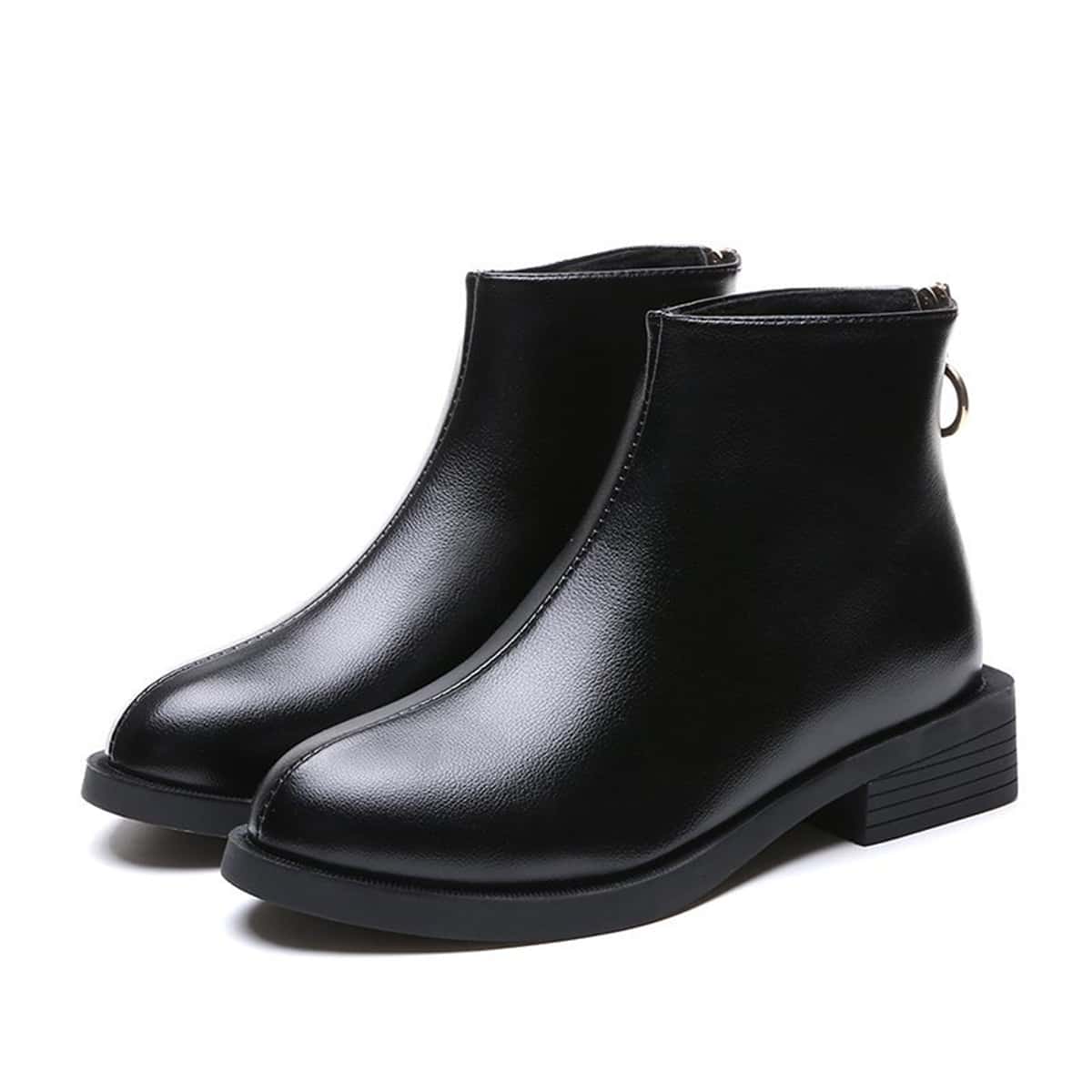 

Simple Back Zip Ankle Boots, Black