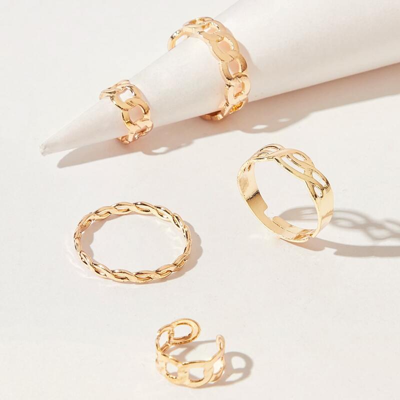 

5pcs Twist Cut Out Ring, Gold