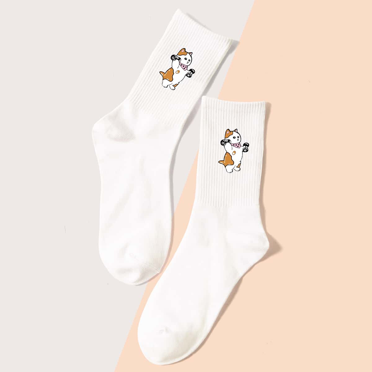 

Cartoon Graphic Crew Socks, White