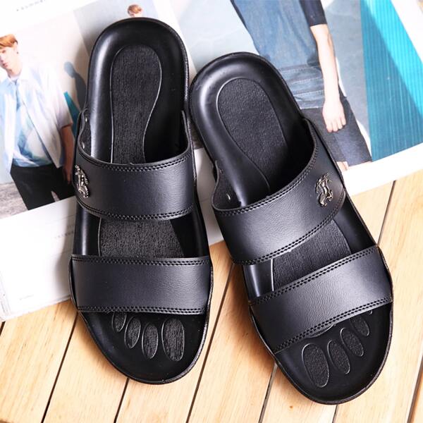 

Double Band Slide Sandals, Black