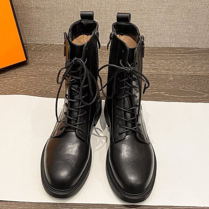 

Lace-up Side Zip Combat Boots, Black