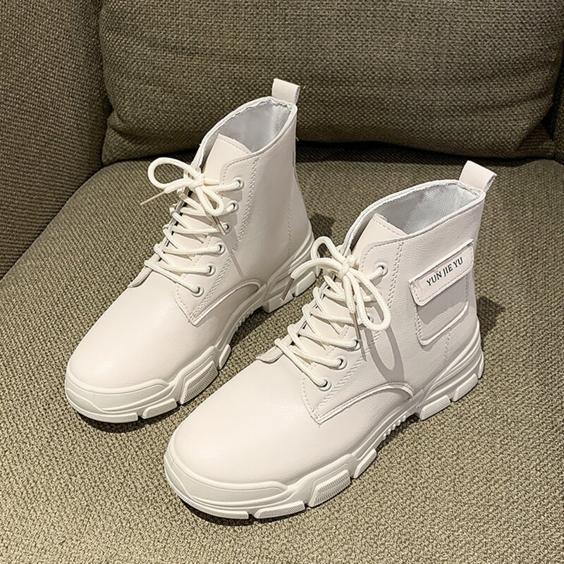 

Side Pocket Lace-up Combat Boots, White