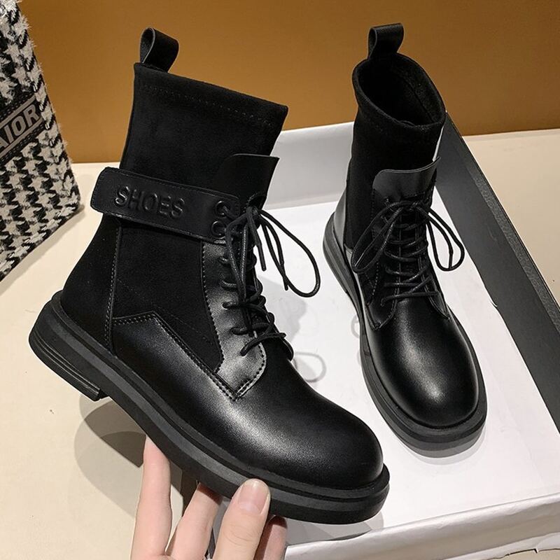 

Lace-up Front Sock Boots, Black