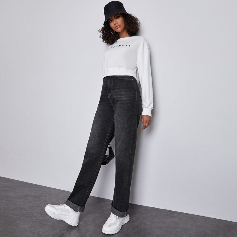 

High Waist Baggy Jeans, Grey