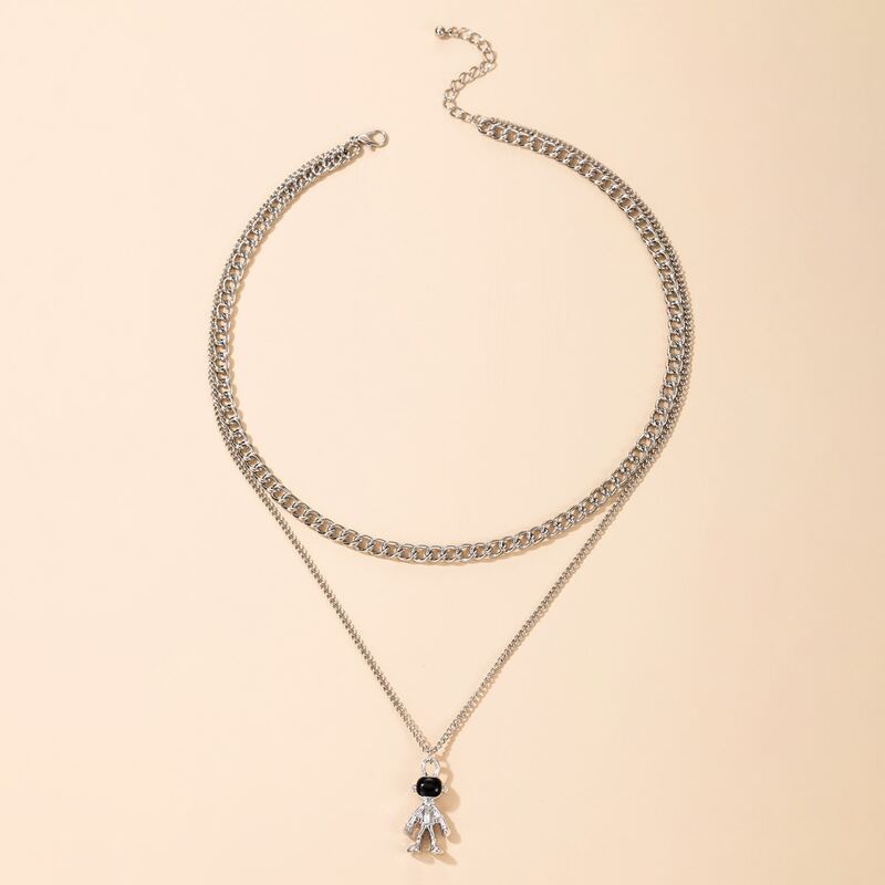 

Guys Astronaut Layered Chain Necklace, Silver