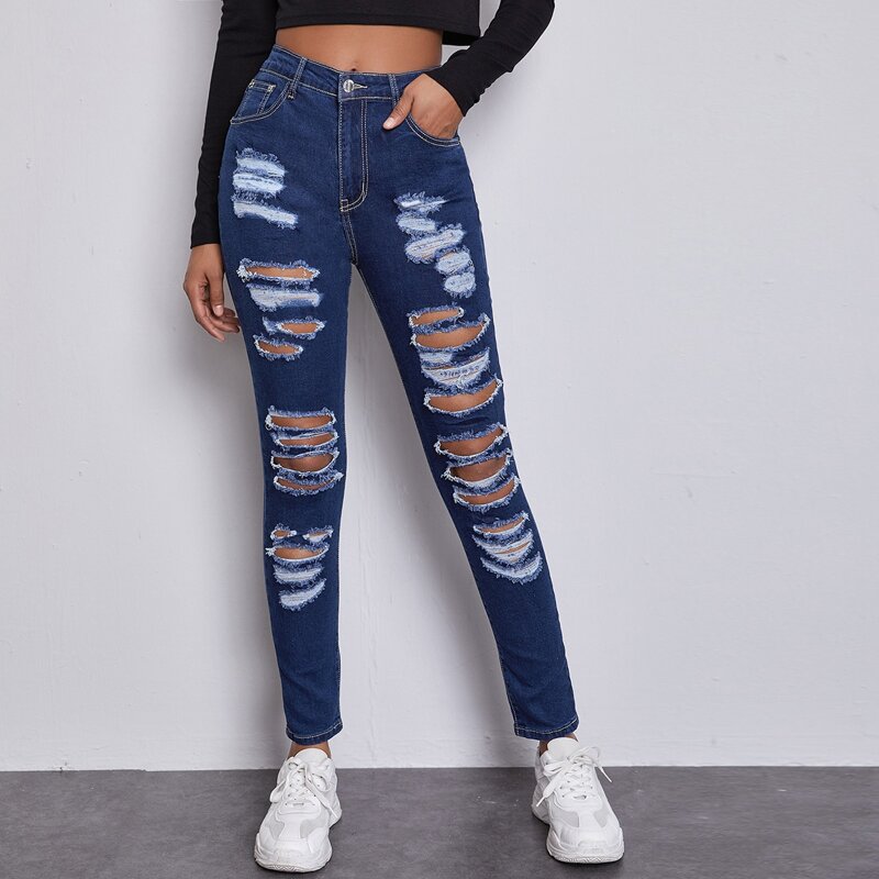 

Slant Pocket Ripped Skinny Jeans, Dark wash