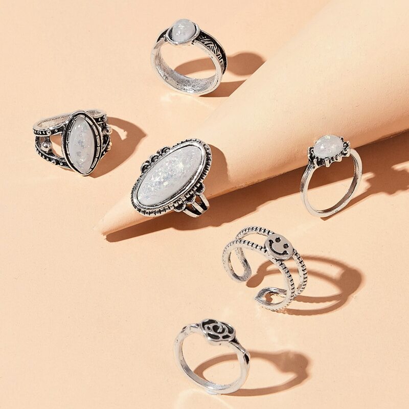 

6pcs Rhinestone Rings, Silver