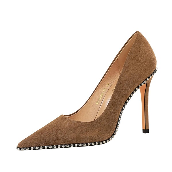 

Point Toe Ultra High Heel Pumps, Khaki