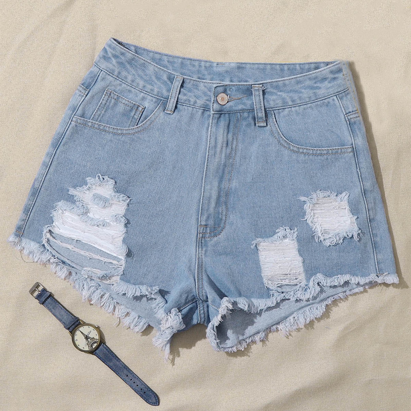 

Ripped Denim Shorts, Blue