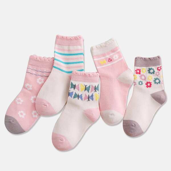 

5pairs Baby Floral Pattern Socks, Multicolor