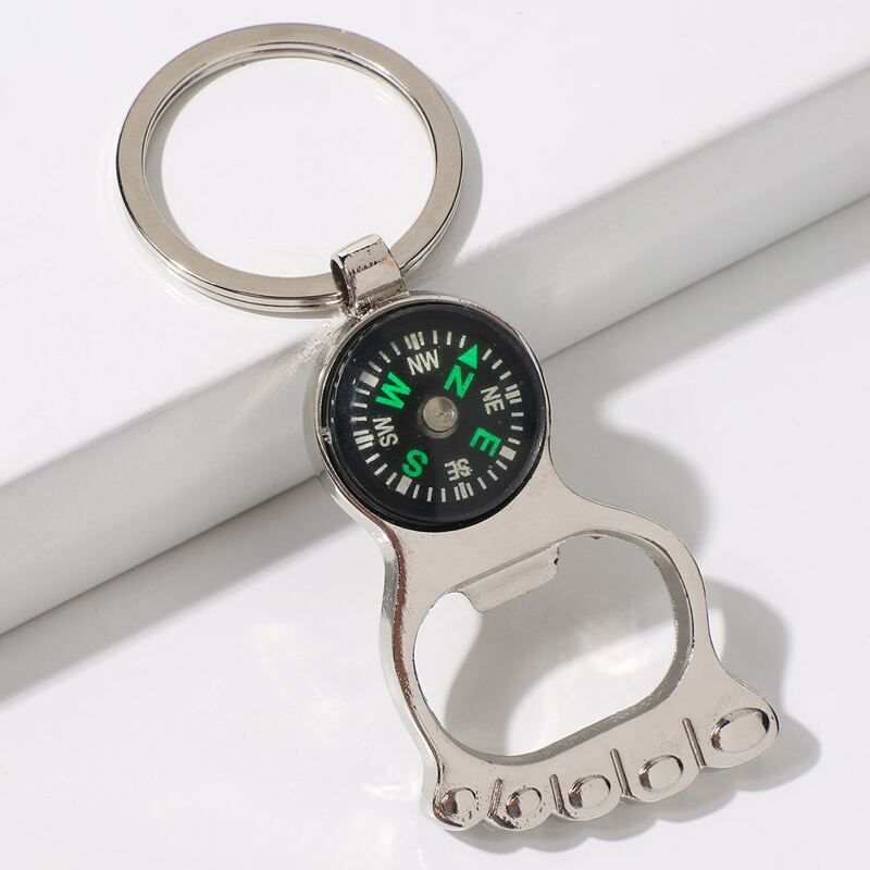 

Toe Shaped Compass Bottle Opener Keychain, Silver