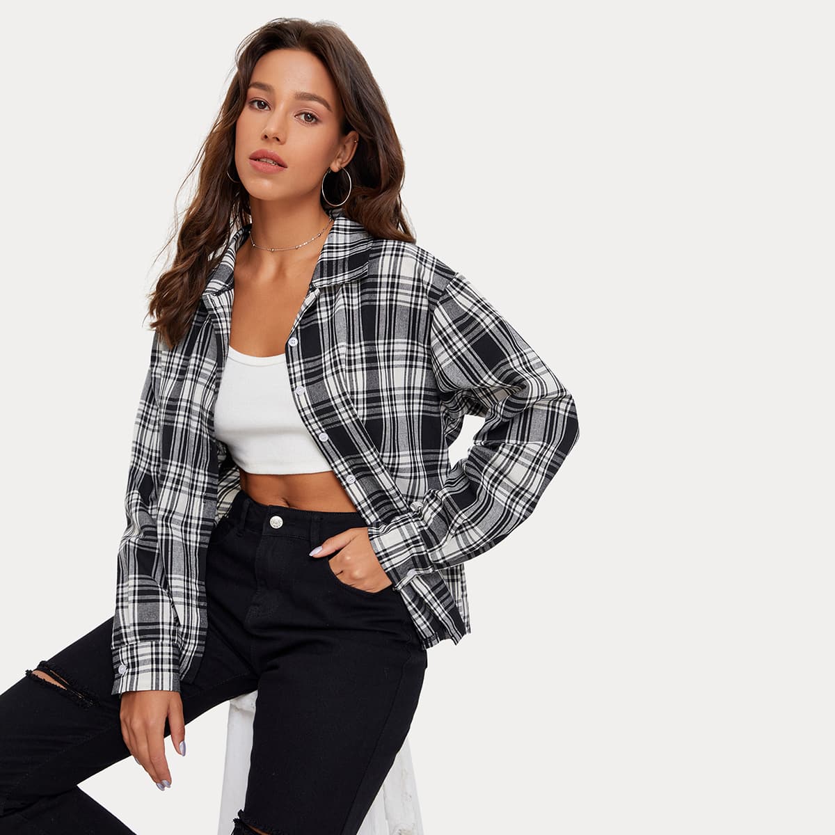 

Drop Shoulder Plaid Shirt, Multicolor