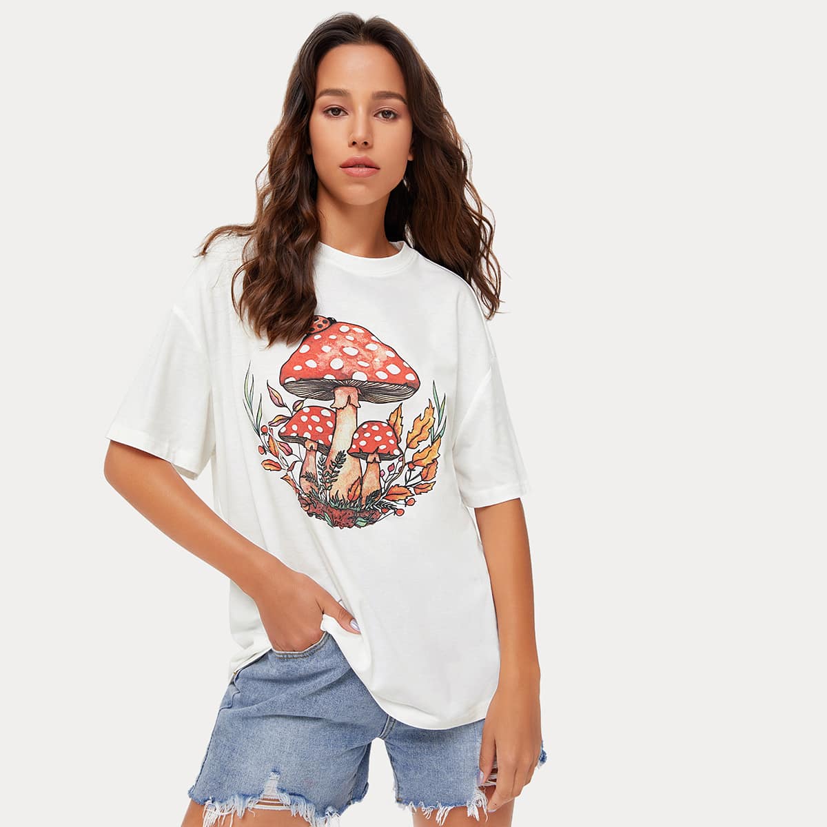 

Mushroom Pattern Oversized Tee, White