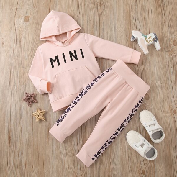 

Baby Girl Letter Graphic Hoodie With Sweatpants, Baby pink