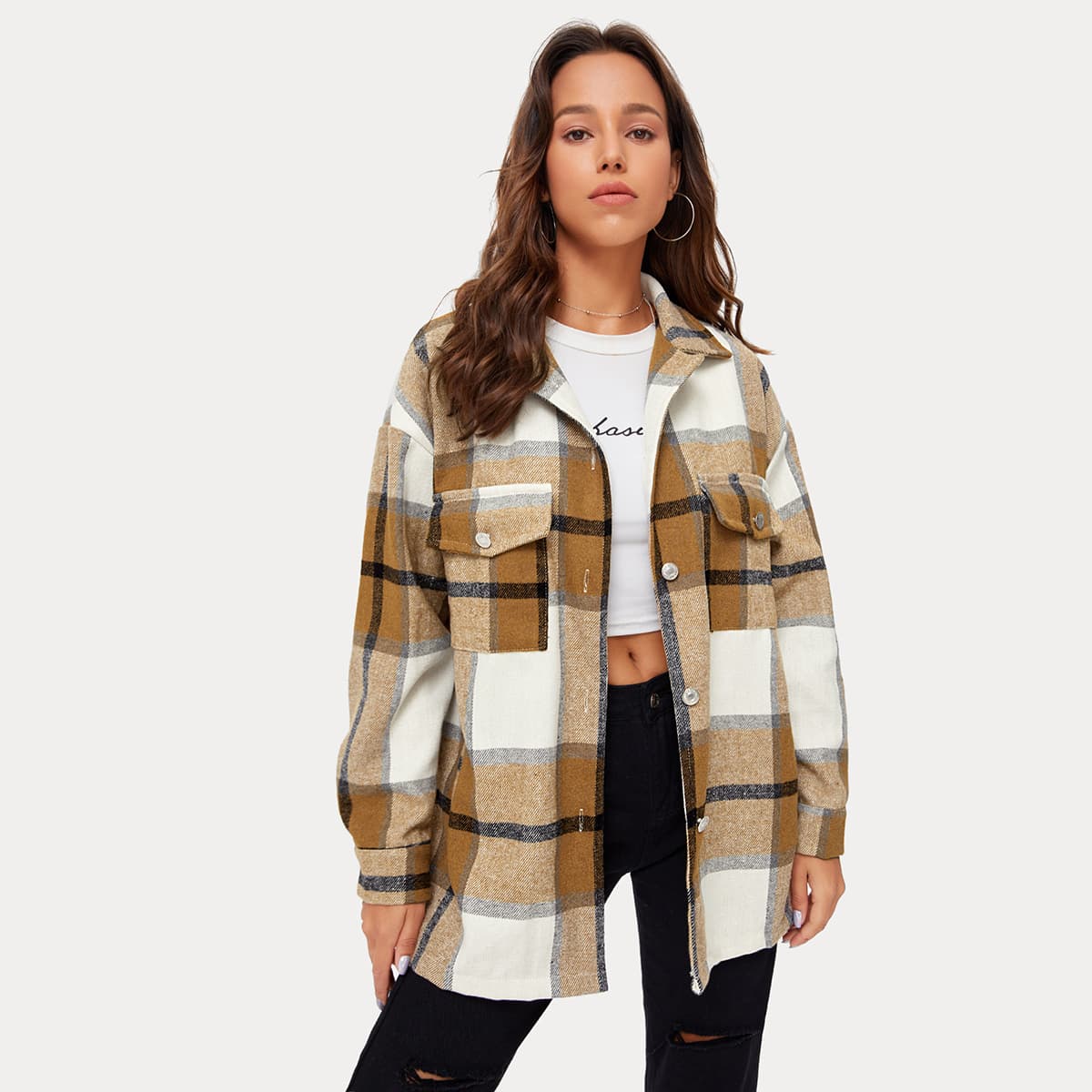 

Flap-Pocket Plaid Coat, Multicolor