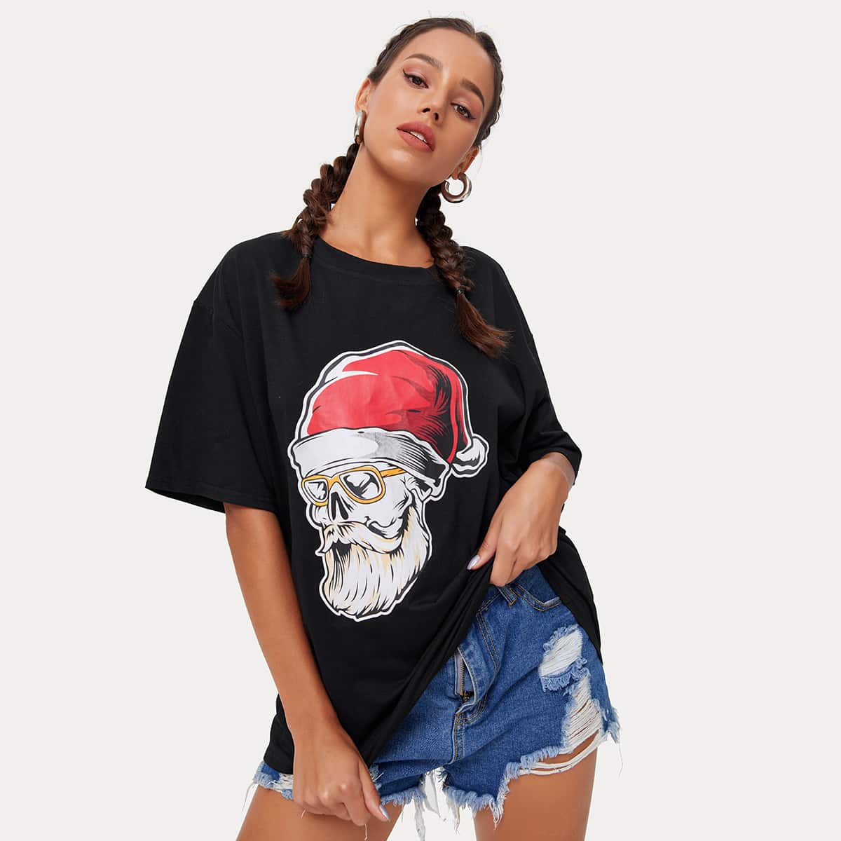 

Christmas Santa Claus Oversized Tee, Black