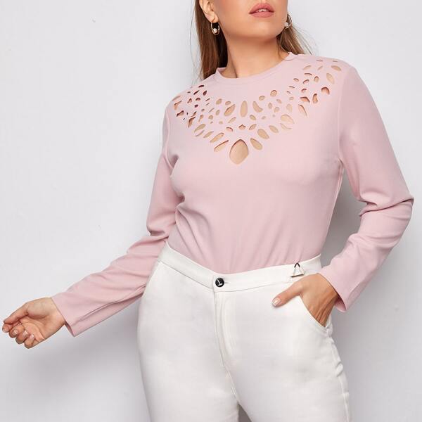 

Plus Laser Cut Yoke Solid Top, Baby pink