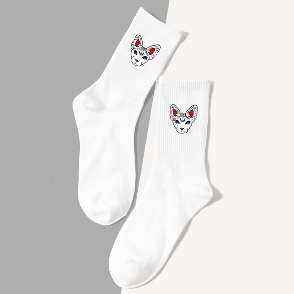 

Cartoon Graphic Crew Socks, White