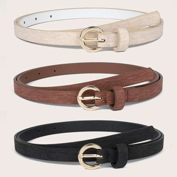 

3pcs Metal Buckle Belt, Multicolor