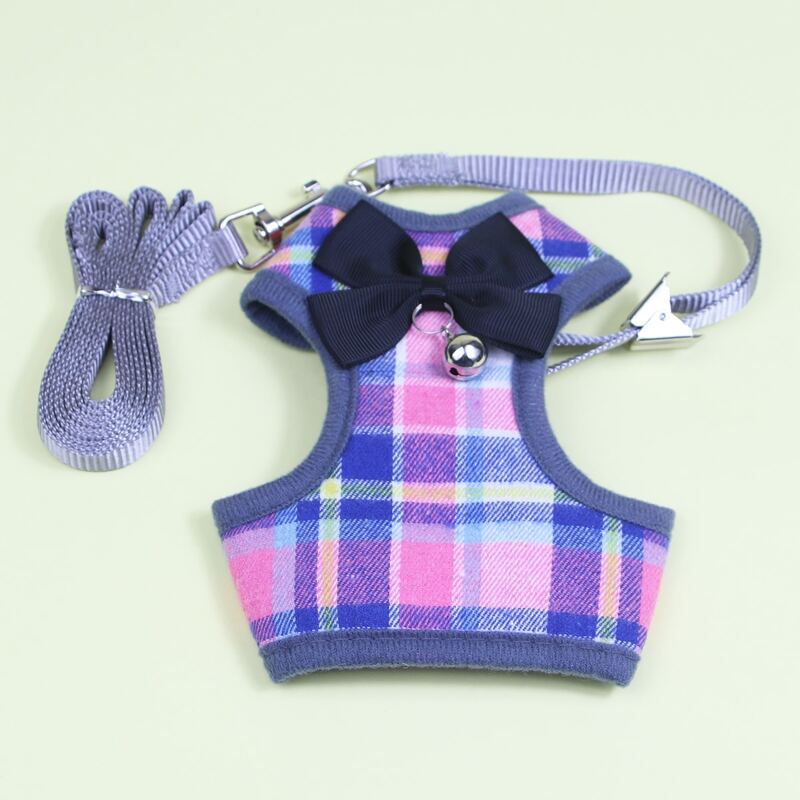 

1pc Bow Decor Plaid Dog Harness & 1pc Dog Leash, Multicolor