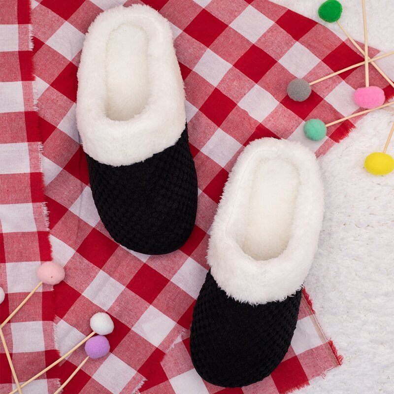 

Round Toe Warm Slippers, Black