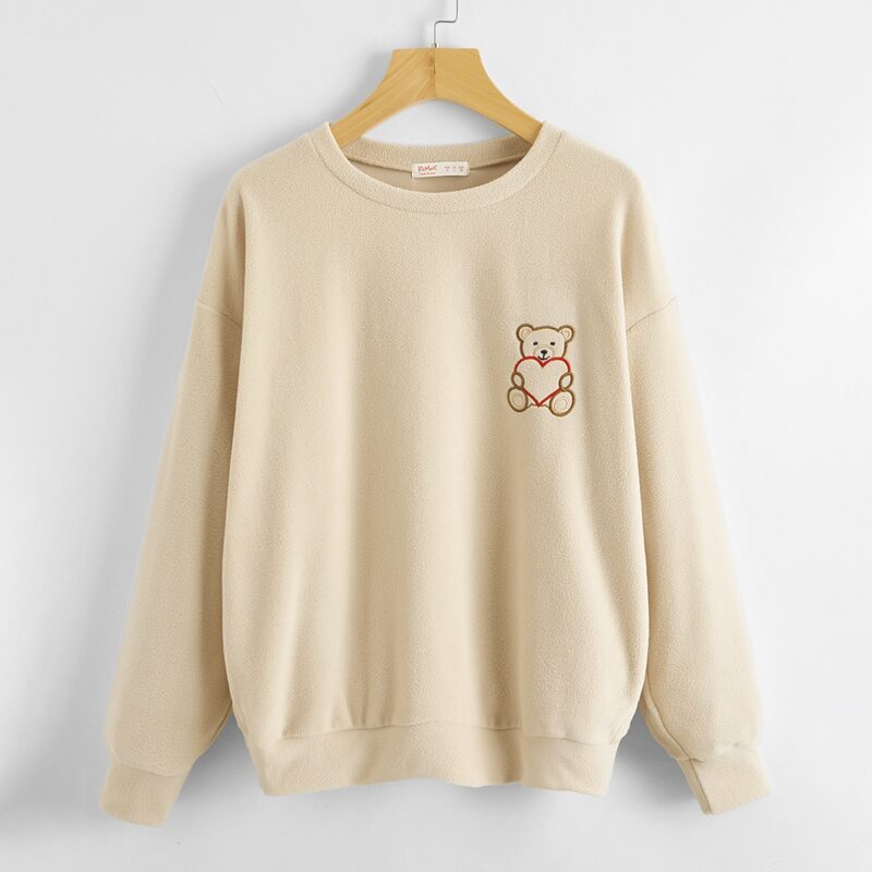 

Bear Embroidery Oversized Sweatshirt, Khaki