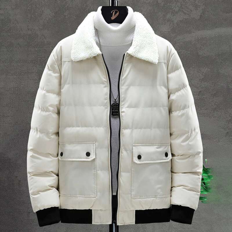 

Guys Contrast Collar Flap Pocket Padded Jacket, Beige