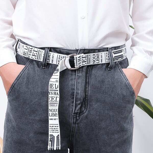 

Men Letter Graphic Tape Belt, Black and white