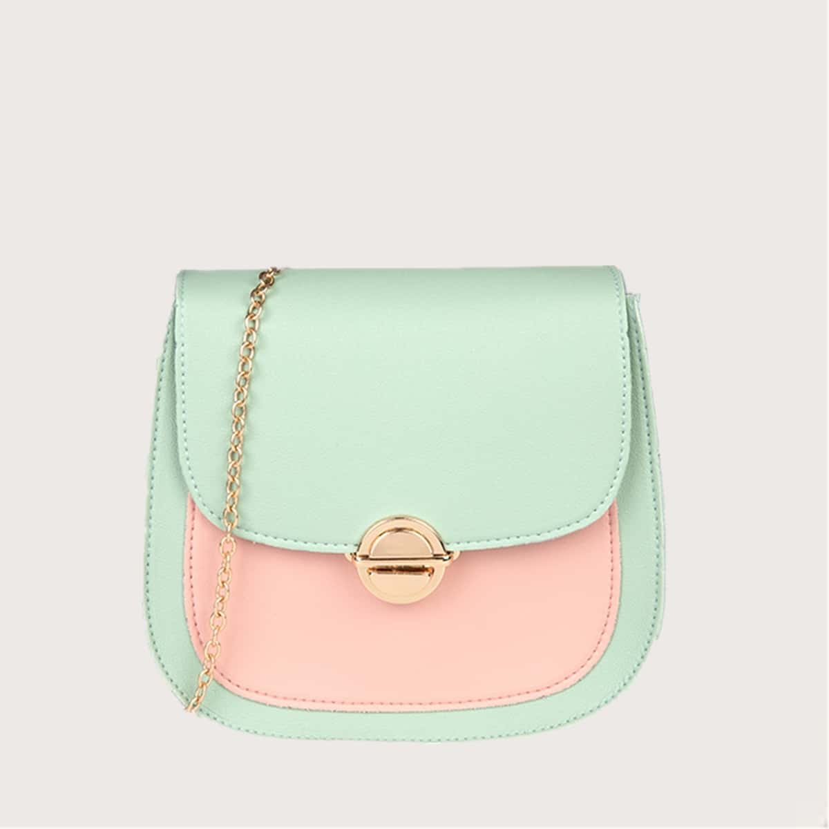 

Colorblock Chain Saddle Bag, Multicolor