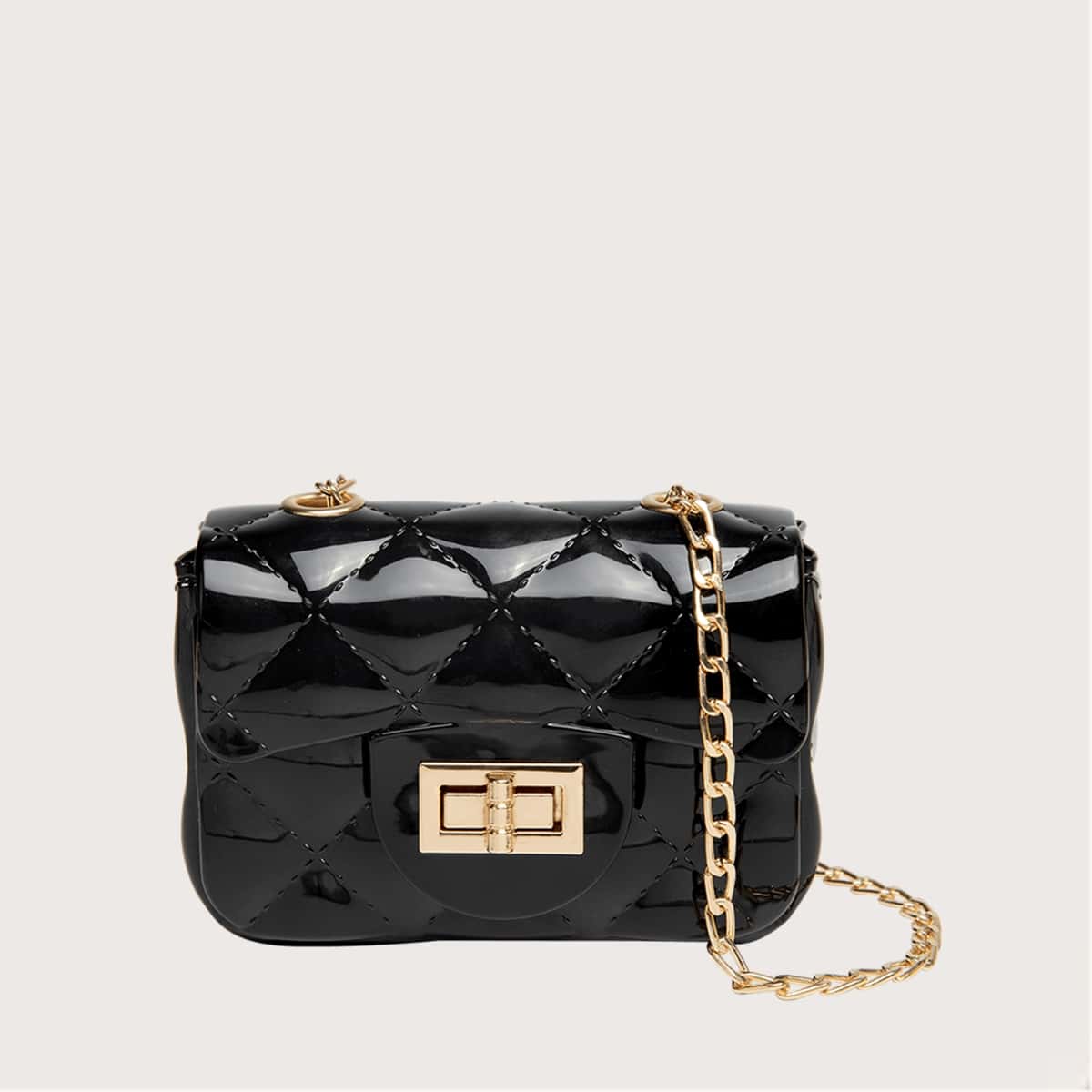 

Quilted Mini Chain Crossbody Bag, Black