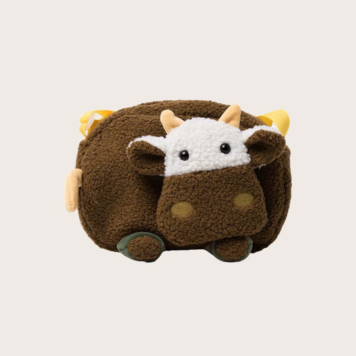 

Cartoon Cow Fluffy Crossbody Bag, Coffee brown