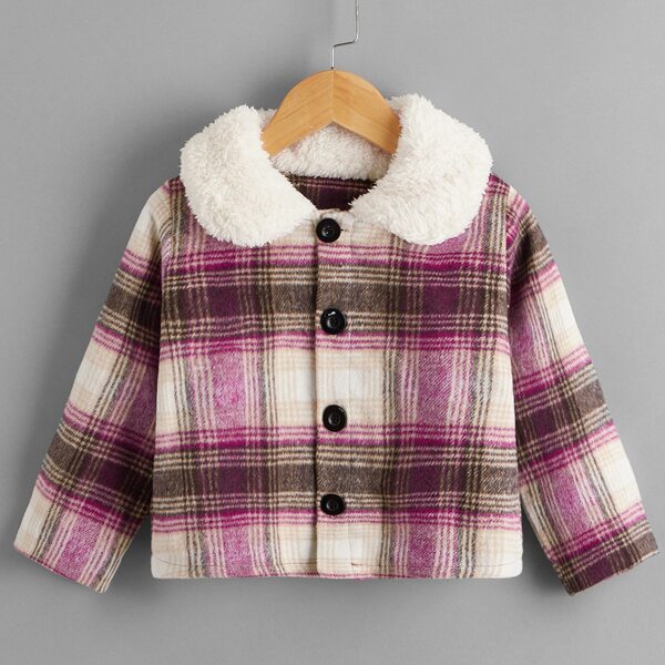 

Toddler Girls Contrast Collar Plaid Jacket, Multicolor