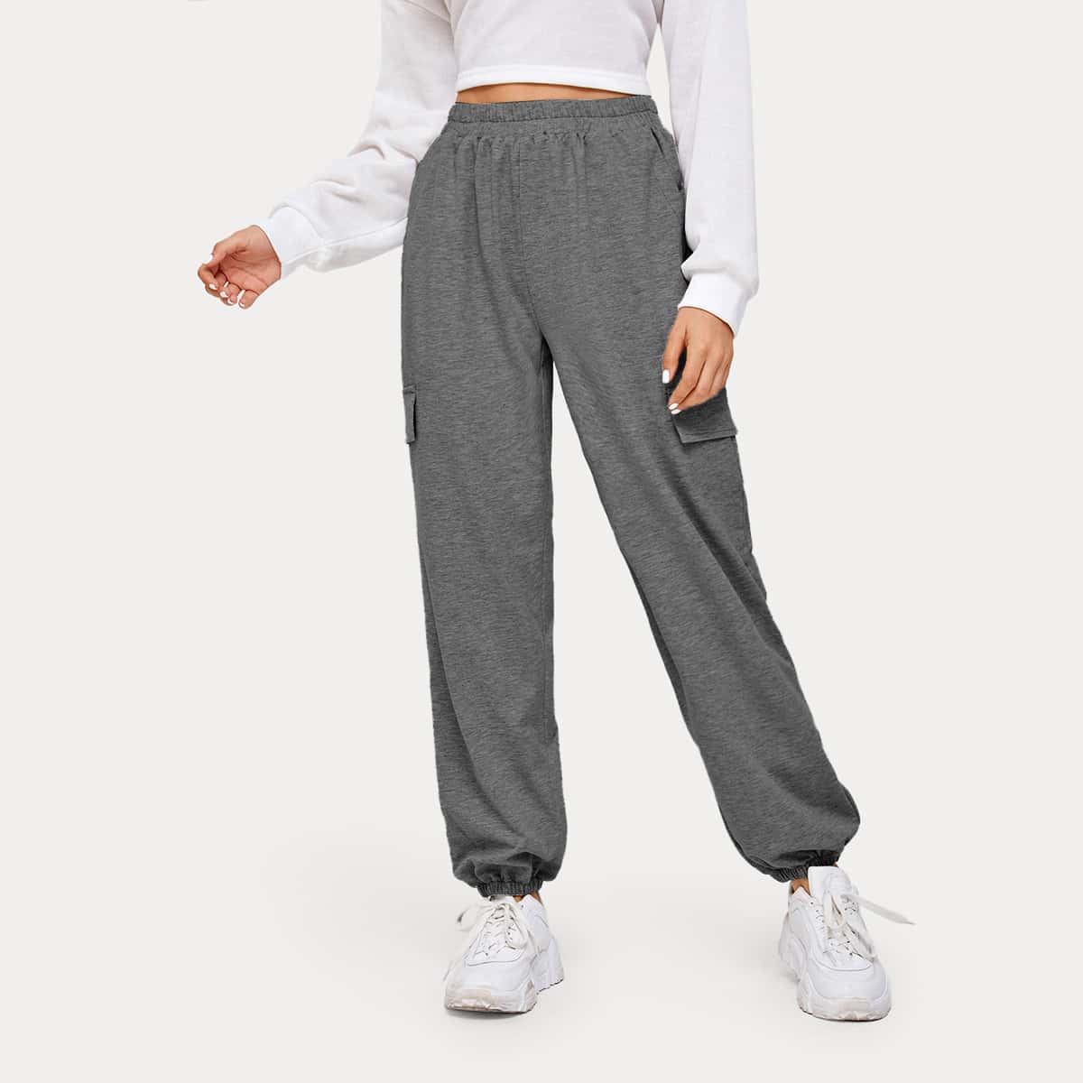 

Elastic Waist Solid Sweatpants, Dark grey