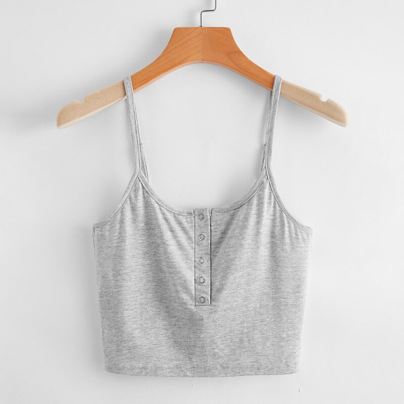 

Snap-Button Crop Cami, Light grey