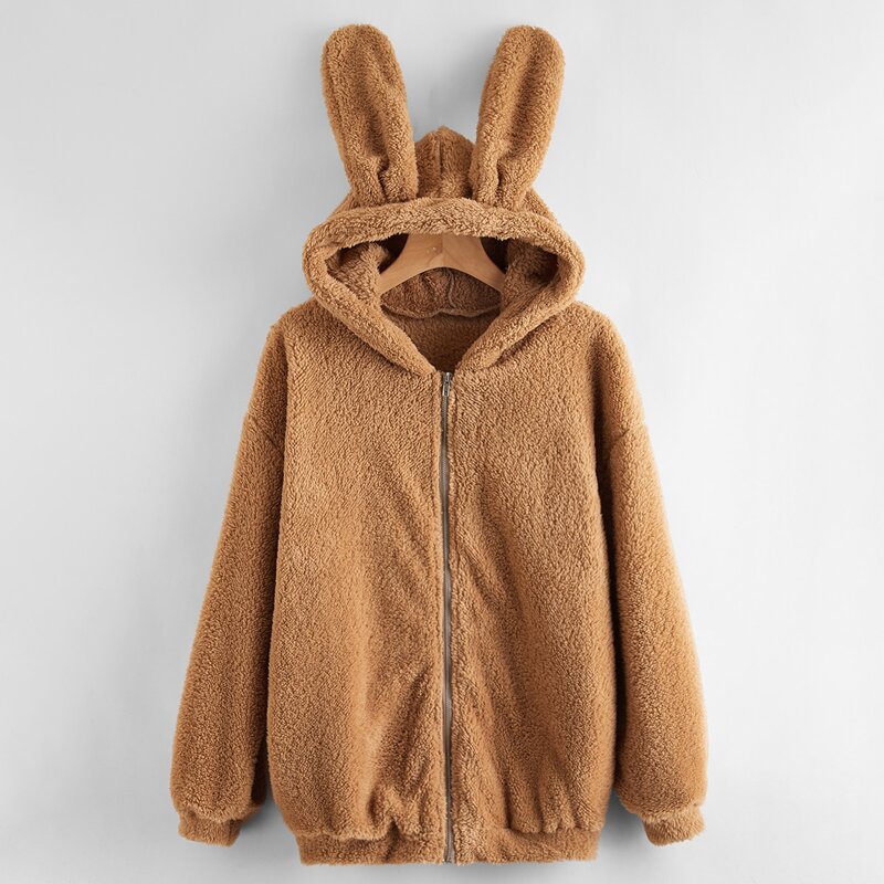 

3D Ears Teddy Hooded Coat, Brown