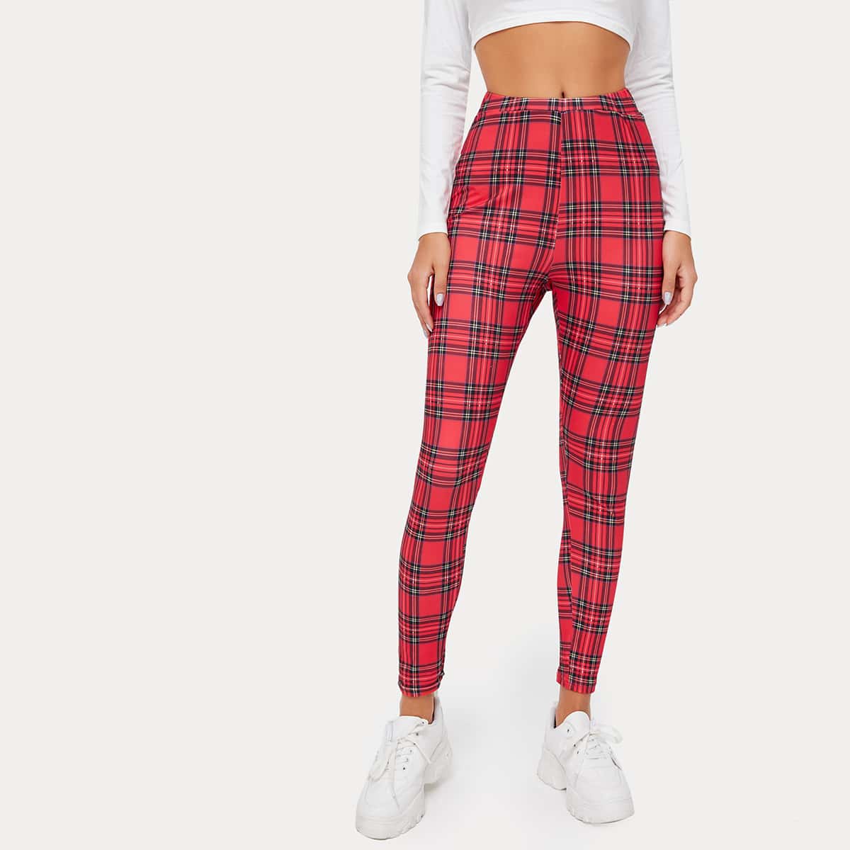 

Tartan Print Leggings, Red