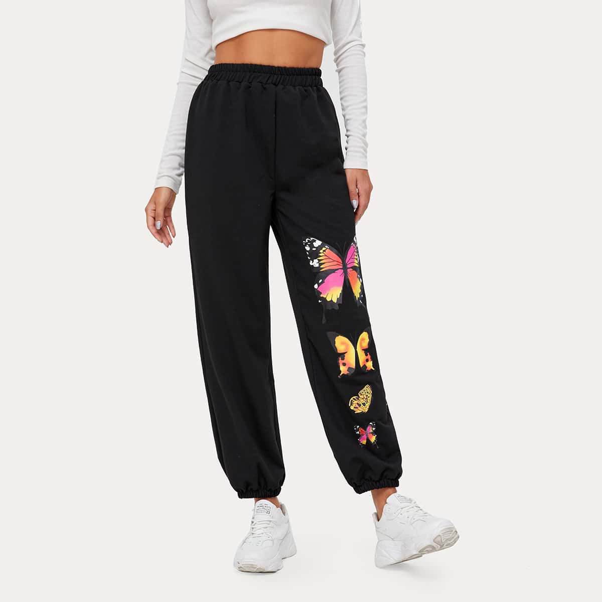 

Butterfly Pattern Joggers, Black