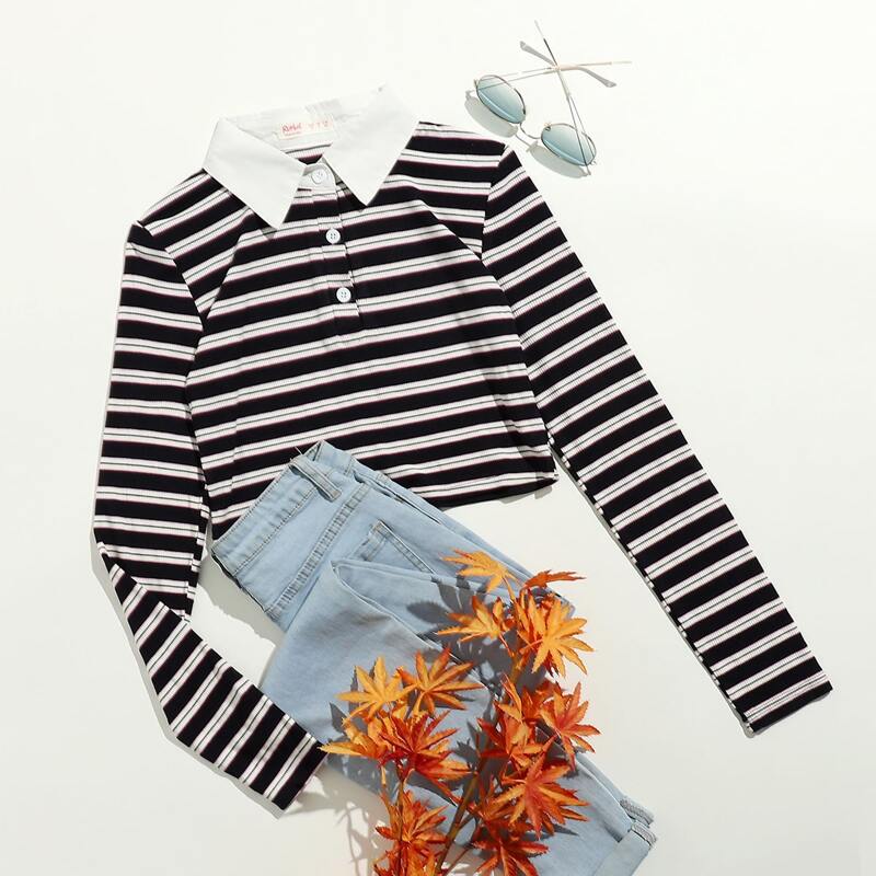 

Polo Neck Striped Tee, Multicolor