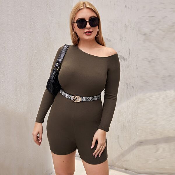 

Plus Asymmetrical Neck Romper Without Belt, Chocolate brown