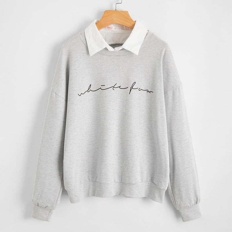 

Letter Graphic Collar Sweatshirt, Light grey