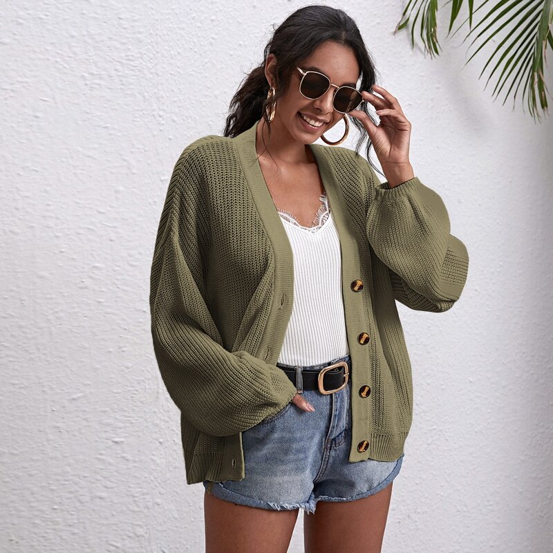 

Button Front Drop Shoulder Oversized Cardigan, Khaki