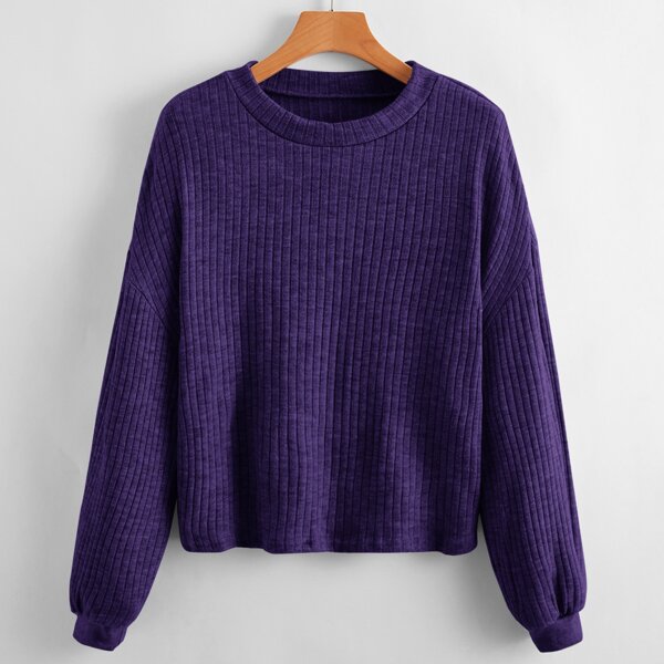 

Ribbed Knit Drop Shoulder Sweater, Violet purple