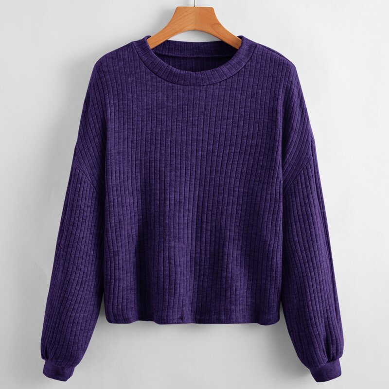 

Ribbed Knit Drop Shoulder Sweater, Violet purple