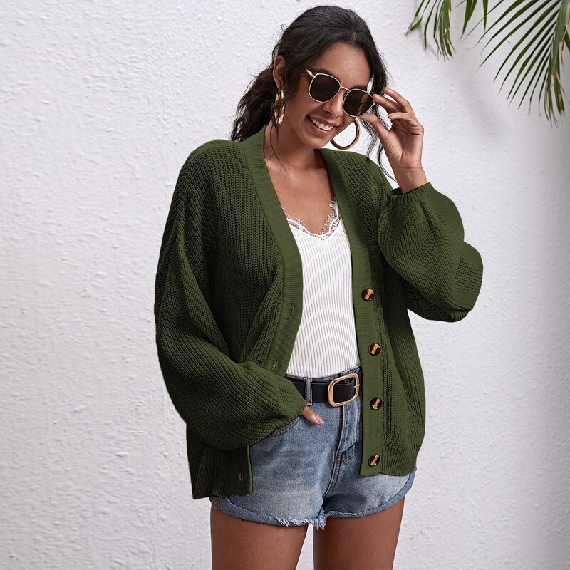

Button Front Drop Shoulder Oversized Cardigan, Army green
