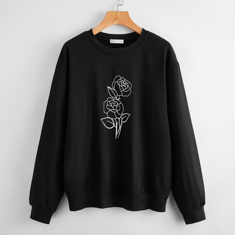 

Floral Pattern Sweatshirt, Black
