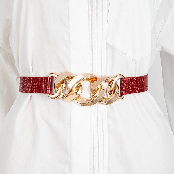 

Croc Embossed Chain Decor Belt, Red
