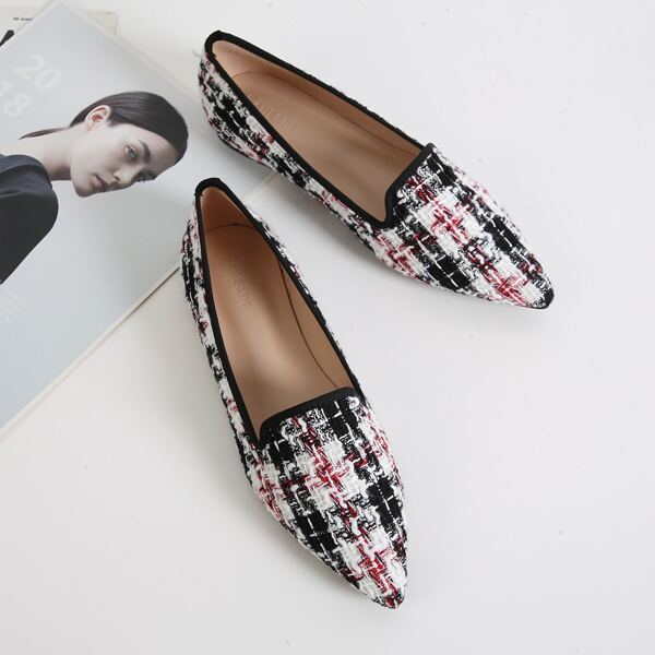 

Point Toe Tweed Flats, Red and white
