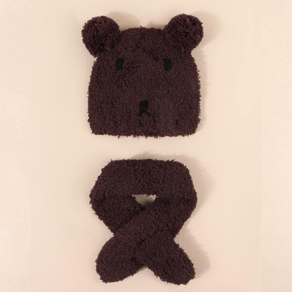 

Baby Fluffy Beanie & Scarf, Coffee brown