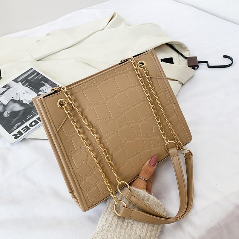 

Croc Embossed Chain Shoulder Bag, Khaki